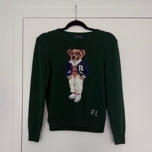 Ralph Lauren Green Sweater with Bear Motif - Size Medium